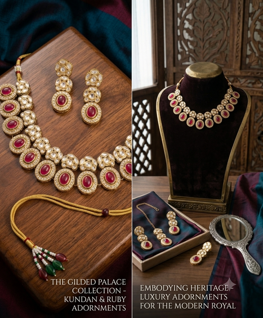 Royal & Kundan Bridal Jewelry Set - Choker Necklace, Earrings & Maang Tikka